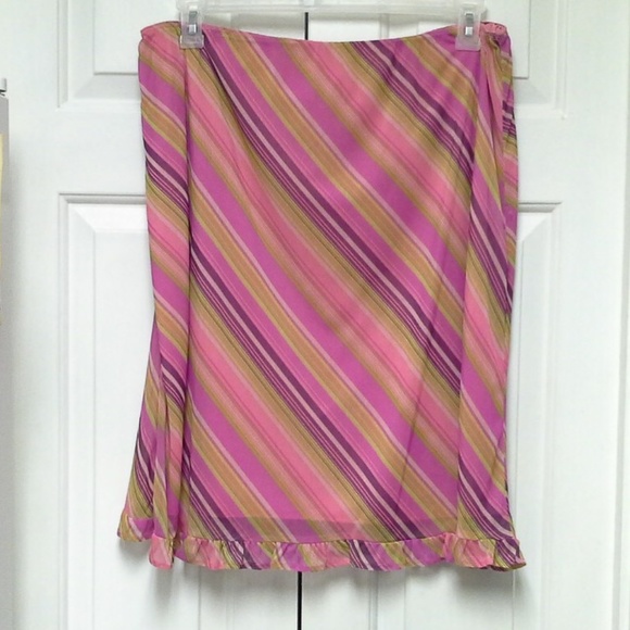 SENSE Dresses & Skirts - SENSE Striped Pink and Green Skirt with Ruffle Hem